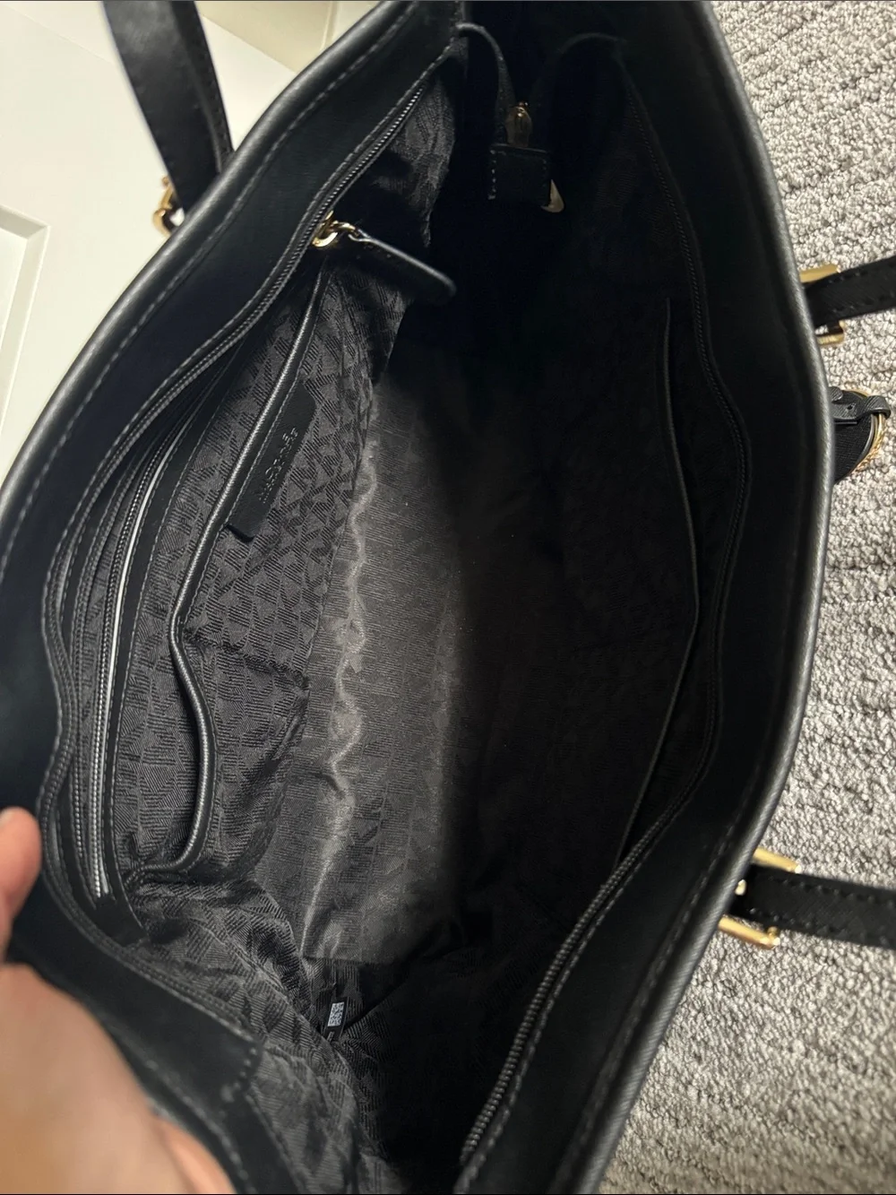 Michael Kors Black Leather Tote with Gold Logo Charm